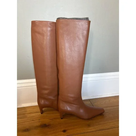 Staud Wally Knee High Leather Boots Tan Brown Womens Size 36 - Picture 7 of 13